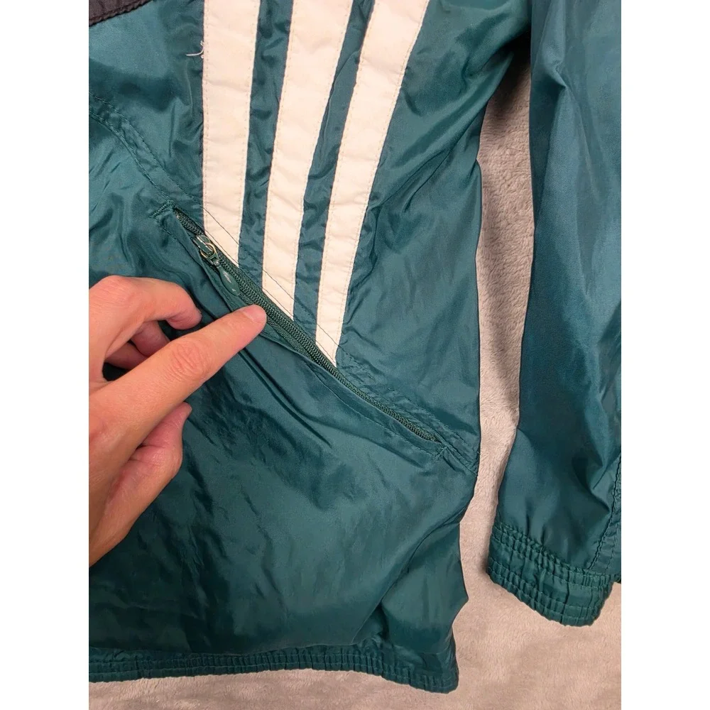 Vintage Adidas Windbreaker Jacket Mens M Green Colorblock Full Zip 90s *Read